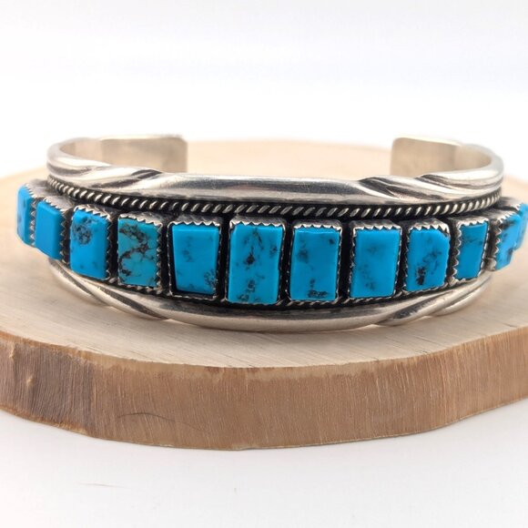 Vintage Navajo Bracelet Signed Native American Indian Jewelry Turquoise sz 6.75* - Picture 5 of 11
